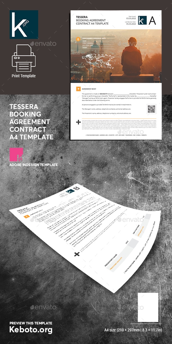 Tessera Booking Agreement Contract A4 Template, Print Templates